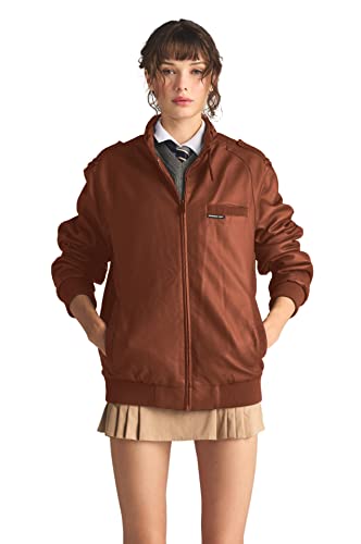 Members Only Women's Faux Leather Iconic Racer Jacket (Cognac, Small)