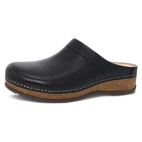 Dansko Mariella Slip-on Mule Clog - Dual-Density Cork/EVA Midsole and Lightweight Rubber Outsole Provide Durable and Comfortable Ride on Patented Stapled Construction Black 5.5-6 M US