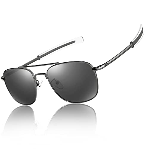 Peekaco Aviator Sunglasses Lightweight TR90 Unbreakable Polarized Driving Metal Frame Pilot Sun Glasses with UV Protection A2 Gun Frame/Grey Lens