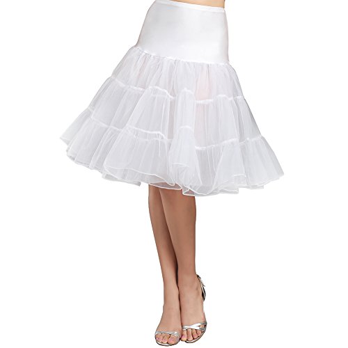 Women's 50s Vintage Rockabilly Petticoat Crinoline Tutu Underskirt 27' Length Net Tulle Petticoat Half Slip (FBA), White, Large