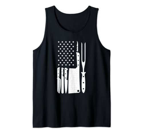 American Flag Chef Cool Knife Set Butcher Cook-ing Gift Tank Top