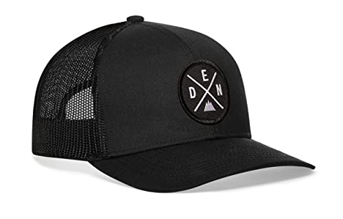 HAKA DEN Trucker Hat, Denver Hat for Men & Women, Adjustable Baseball Hat, Mesh Snapback, Sturdy Outdoor Black Golf Hat (Black)