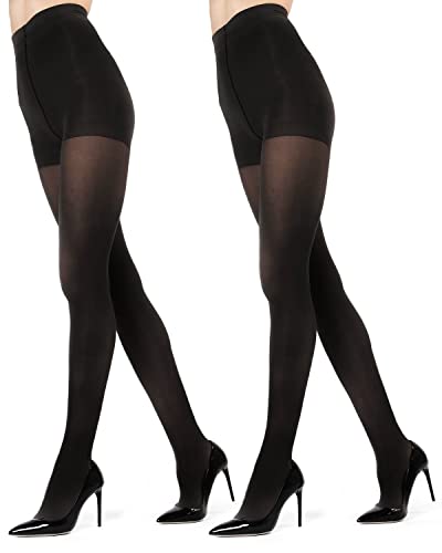 MeMoi 2 Pairs Women's Perfectly Opaque Control Top Microfiber Tights Black M-L