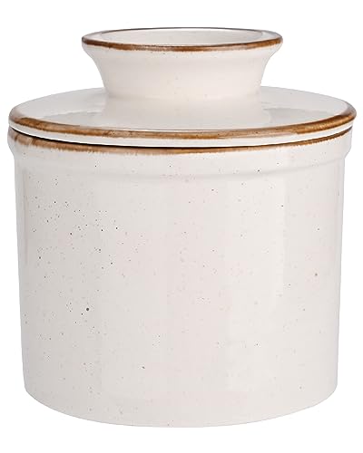 KilnGPT - French Butter Dish, Butter Crock for Counter with Water Line, Ceramic Butter Keeper for Spreadable Butter - Chrismas Gift Home Kitchen Decor - Reactive Glaze Collection - Shell White