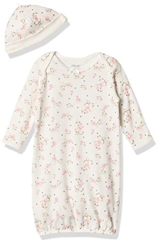 Little Me Baby Girl's 2-Piece Nightgown and Cap Set, Vintage Rose, 0-3 Months