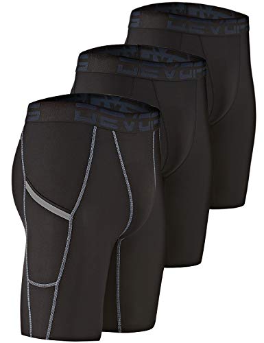 DEVOPS Men's Compression Shorts Underwear with Pocket (3 Pack) (2X-Large, Black/Black/Black)