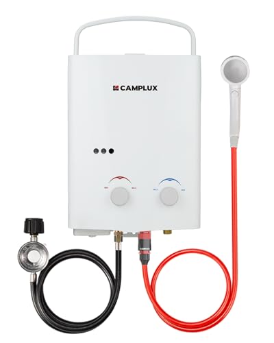 CAMPLUX Tankless Water Heater Outdoor, 1.32 GPM Portable Propane Camping Water Heater, 5L, AY132, White