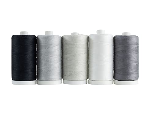 Connecting Threads 100% Cotton Thread Sets - 1200 Yard Spools (Set of 5 - Salt & Pepper)