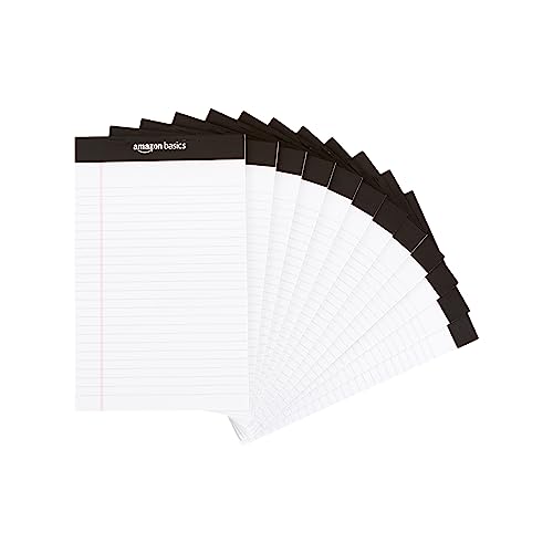 Amazon Basics Narrow Ruled Lined Writing Note Pad, 5 inch x 8 inch, White, 12 Count (12 Pack of 50 pages)