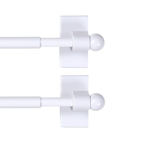 H.VERSAILTEX 2 PACK Magnetic Curtain Rods for Metal Doors Top and Bottom Multi-Use Adjustable Appliances for Iron and Steel Place, Petite Ball Ends, 16 to 28 Inch, 1/2 Inch Diameter, White