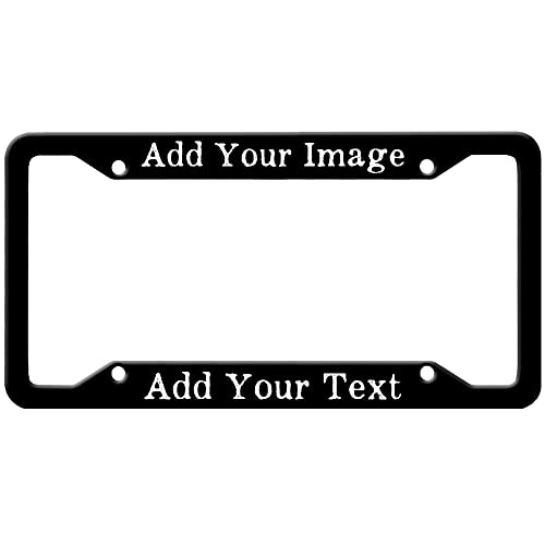 Customized License Plate Frame, Add Your Text/Photo/Logo/Design Personalized Custom Black License Plate Frame, License Plate Holder, Metal Chrome Car Plate Frame 6.3x12.2 inches