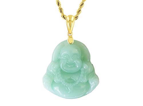 Smiling Laughing Buddha Green Jade Pendant Necklace Rope Chain Genuine Certified Grade A Jadeite Jade Hand Crafted, Jade Neckalce, 14k Gold Filled Buddha necklace, Green Jade Medallion Necklace 22'