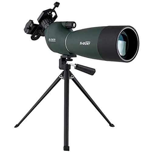 SVBONY SV28 Spotting Scopes with Tripod,Hunting,25-75x70,Angled,Waterproof,Range Shooting Scope,with Phone Adapter,Compact, for Target Shooting,Birding,Wildlife Viewing