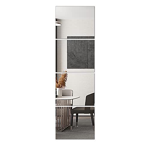 Glass Full Length Wall Mirror Tiles, 14'' x 12'' x 4PCS, Full Body Mirror for Bedroom, Full Length Mirror Wall Mounted for Home Gym, Door (14'' x12''-4PCS)