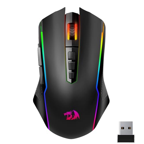 Redragon Wireless Gaming Mouse, Tri-Mode 2.4G/USB-C/Bluetooth Mouse Gaming, 10000 DPI, RGB Backlit, Fully Programmable, Rechargeable Wireless Computer Mouse for Laptop PC Mac, Black