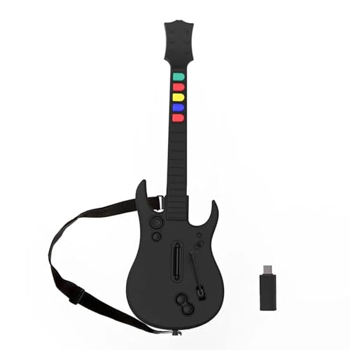 Game Goby Guitar Hero Controller for PC and PS3 - Wireless Guitar for Guitar Hero, Rock Band & Clone Hero Games, Guitar Hero Guitar with Strap & Wireless Dongle (5 Keys) (Black Strat)