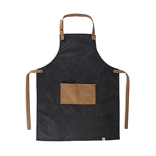 Foster & Rye Grilling Aprons for Men with Pocket, Canvas Cooking Aprons for Men with Adjustable Strap, Mens BBQ Apron, Chefs Apron, 35'x26.75', Black