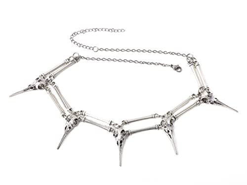 Sacina Gothic Skull Skeleton Choker Necklace, Zinc Alloy Skull Pendant, Goth Halloween Jewelry Gift for Women, Men (Bird Skull)