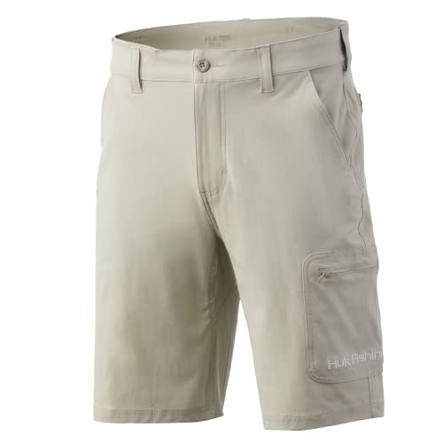 Huk Men's Standard Next Level Quick-Drying Performance Fishing Shorts, Khaki-10.5', Large