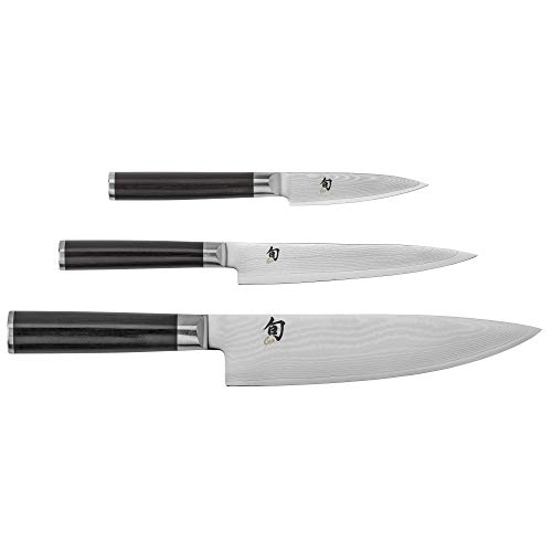 Shun Cutlery Classic 3 Piece Starter Set, Includes 8' Chef's, 3.5' Paring, 6' Utility Knife, Handcrafted Japanese Kitchen Knives, 3 sizes