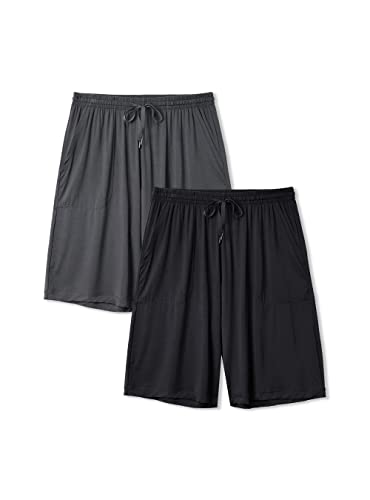 DAVID ARCHY Mens Pajama Shorts Bamboo Rayon Sleep Shorts Soft Comfy Lounge Pants with Pockets 2 Pack (S, Black/Dark Gray)