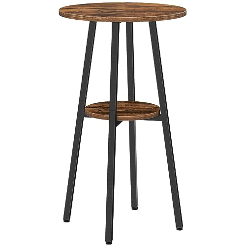 HOOBRO Bar Table, Round Pub Table, 2-Tier Bistro Table with Storage, 37.4' High Top Table for Small Spaces, Cocktail Table with Top Particleboard for Kitchen, Easy to Assemble, Rustic Brown BF55BT01