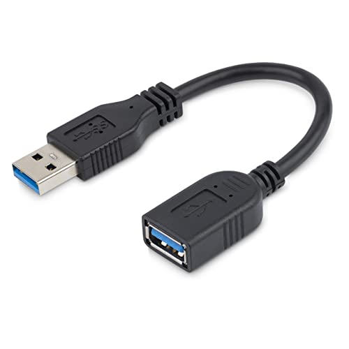 StarTech.com 6in Short USB 3.0 (5Gbps) Extension Adapter Cable (USB-A Male to USB-A Female) - USB 3.2 Gen1 Port Saver Cable - Black (USB3EXT6INBK)
