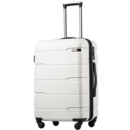 Coolife Luggage Expandable(only 28') Suitcase PC+ABS Spinner Built-In TSA lock 20in 24in 28in Carry on (white, L(28in).)