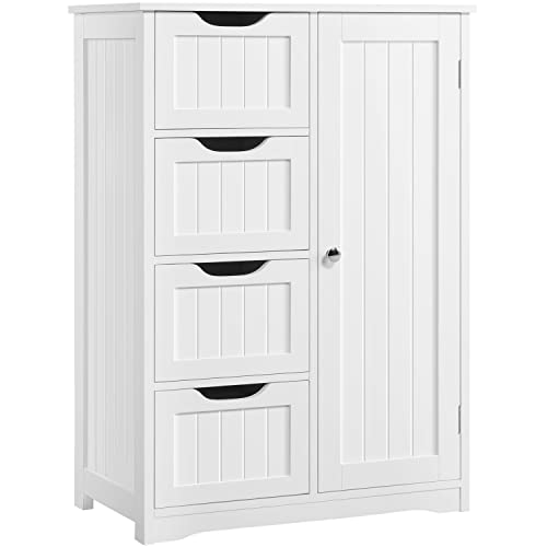 Yaheetech Large Bathroom Floor Cabinet with 4 Dawers and Single Door Cabinet, Freestanding Storage Cabinet for Living Room Kitchen Hallway, White