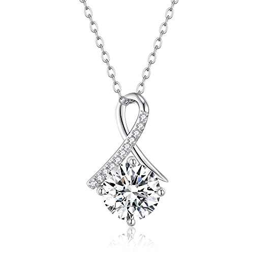 SecreTalk 2CT Moissanite Pendant Necklace 18K White Gold Plated Silver D Color Ideal Cut Diamond Necklace for Women with Certificate of Authenticity