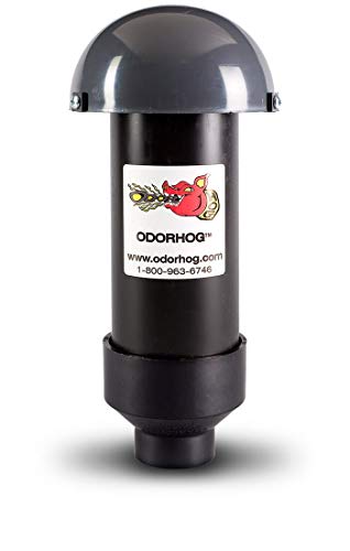 OdorHog Vent Stack Pipe Filter 4 Sizes, Black ABS with Mushroom Cap, Removes Outdoor Septic and Sewer Odors (1.5-inch)