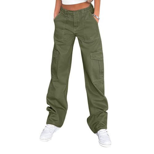 Lepunuo Cargo Pants for Women Baggy Zipper Y2K Pants Light Baggy Jogger Army Green