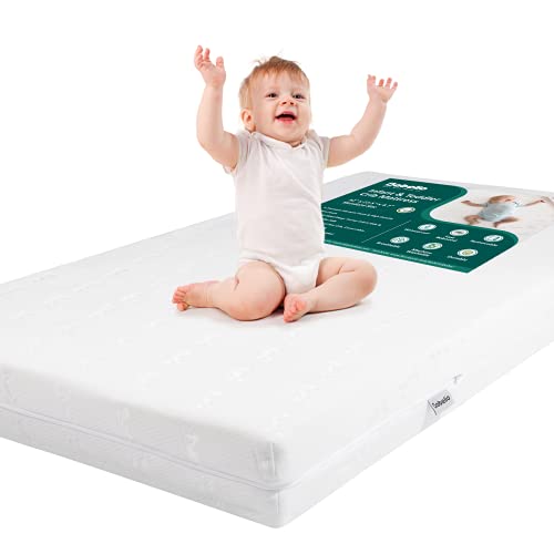 BABELIO Breathable Crib Mattress, Dual-Sided Memory Foam Toddler Mattress, Waterproof Baby Mattresses for Crib and Toddler Bed, Removable and Machine Washable Mattress Cover, 52' x 27'