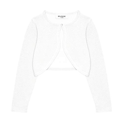 BOLEROSE Girls Long Sleeve Sparkle Cardigan Childrens Kids Bolero Shrug (White - Holographic Sparkle, 7-8 YRS)