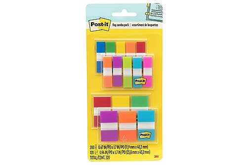 Post-it Flags Combo Pack, 4 On-The-Go Dispensers/Pack, 120 .94 in Wide and 200 .47 in Wide Flags, Assorted Colors (683-XL1)