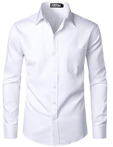 ZEROYAA Men's Urban Stylish Casual Business Slim Fit Long Sleeve Button Up Dress Shirt with Pocket ZLCL29 White X-Large