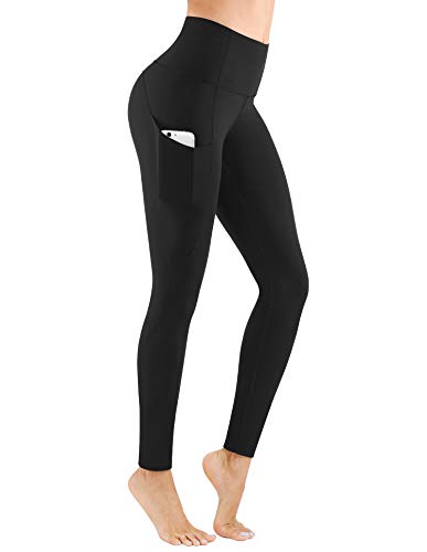 PHISOCKAT High Waist Yoga Pants for Women, Tummy Control 4 Way Stretch Yoga Leggings with 3 Pockets (Black, X-Small)