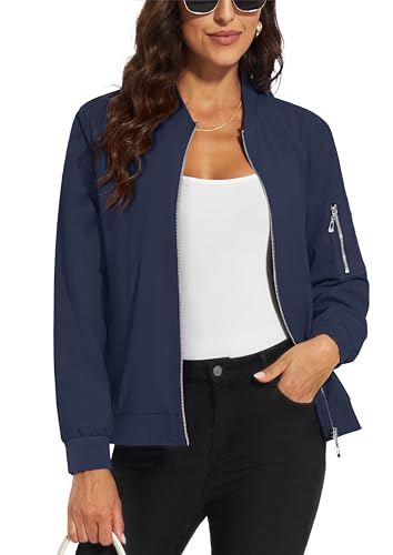 MAGCOMSEN Flight Jackets Women Zip-up Bomber Jacket with Pockets Lightweight Windbreaker Fashion Basic Outerwear Spring Casual Coat