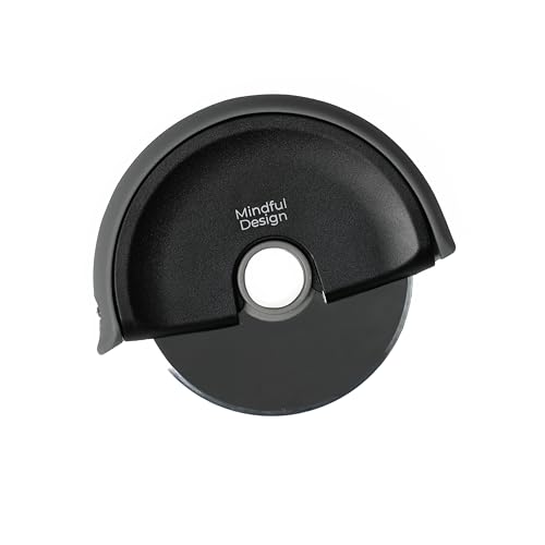 Mindful Design Pizza Cutter Wheel with Protective Blade Cover, Easy to Clean and Dishwasher Safe Handheld Pizza Slicer