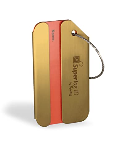 Dynotag Web Enabled Brushed Stainless Steel Gold Smart Luggage ID Tag+ Steel Loop w. DynoIQ & Lifetime Recovery Service