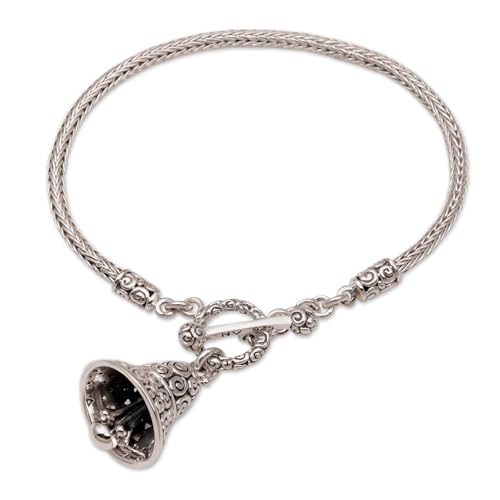 NOVICA Artisan Handmade .925 Sterling Silver Bracelet No Stone Chain Indonesia 'Bell Charm'