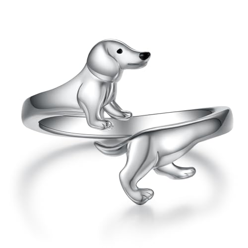 CVRAVO Dachshund Rings for Women 925 Sterling Silver Dachshund Open Rings Animal Puppy Dog Jewelry Gifts for Women Girls Dog Lovers
