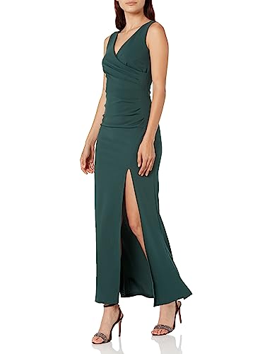 WOOSEA Women Sleeveless V Neck Split Evening Cocktail Long Dress Green