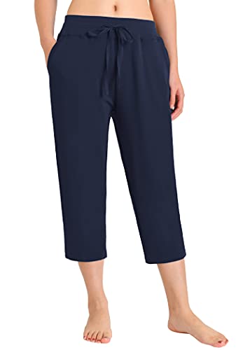 Weintee Women's Cotton Capri Pants with Pockets L Navy