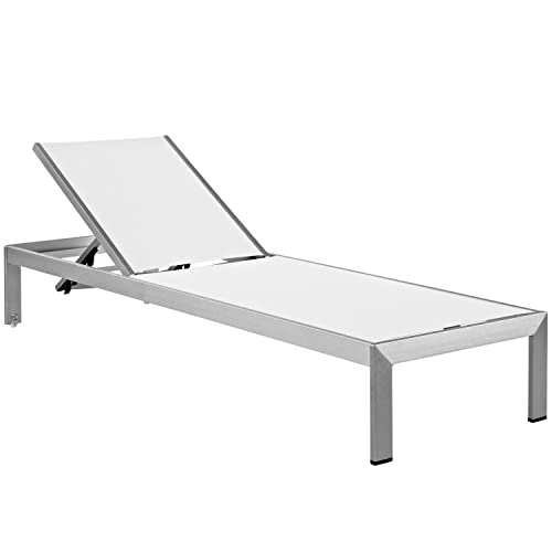 Modway Shore Aluminum Mesh Outdoor Patio Poolside Chaise Lounge Chair in Silver White