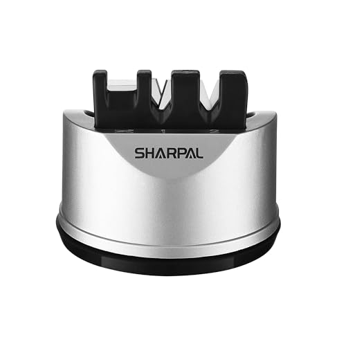 SHARPAL 191H Pocket Kitchen Chef Knife Scissors Sharpener for Straight & Serrated Knives, 3-Stage Knife Sharpening Tool Helps Repair and Restore Blades