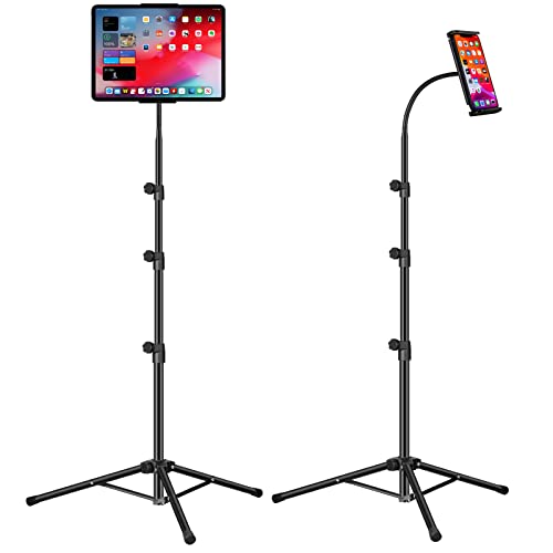 ASWINN Tablet Tripod Stand, Gooseneck 65' Height Adjustable Tablet Stand Floor with 360° Rotating Tripod Mount Suitable for iPhone,Tablet,Kindle and All 4.5-12.9 Inch Tablet and Phone (Black)