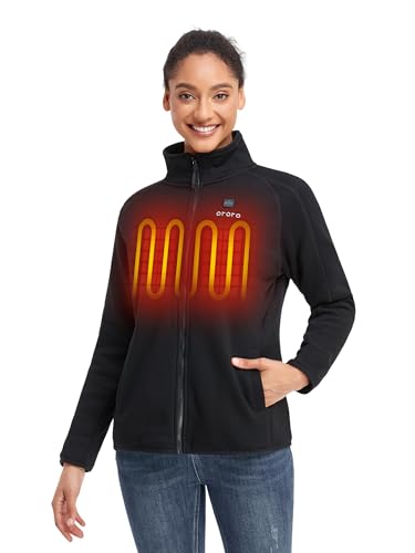 ORORO Women’s Heated Jacket-Full Zip Fleece Jacket with Battery Pack (L, Black)