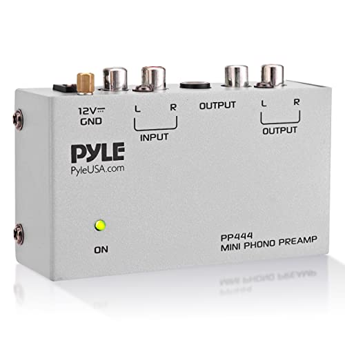 Pyle Phono Turntable Preamp - Mini Electronic Audio Stereo Phonograph Preamplifier with RCA Input, RCA Output & Low Noise Operation Powered by 12 Volt DC Adapter (PP444),Gray