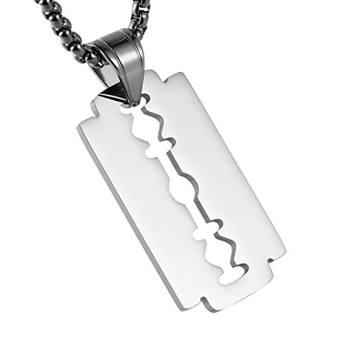 HZMAN Mens Stainless Steel Razor Blade Model Dog Tag Pendant Hip Hop Necklace,22+2' Chain